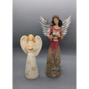 Lot 2 Ganz Angel -Joy Rustic Metal Wings Folk Art Resin - Winter Snowflakes Bird